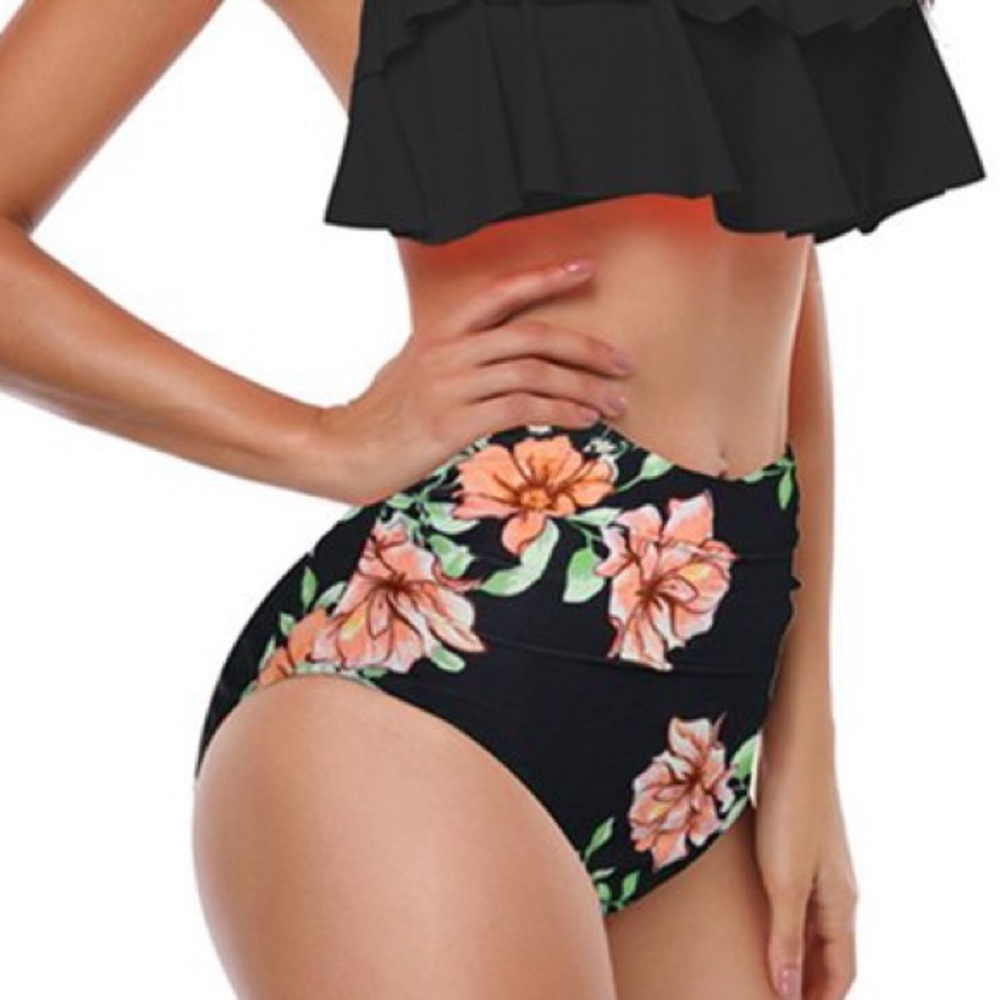 Floral bikini high‎ waisted bottoms, Size L, NWOT